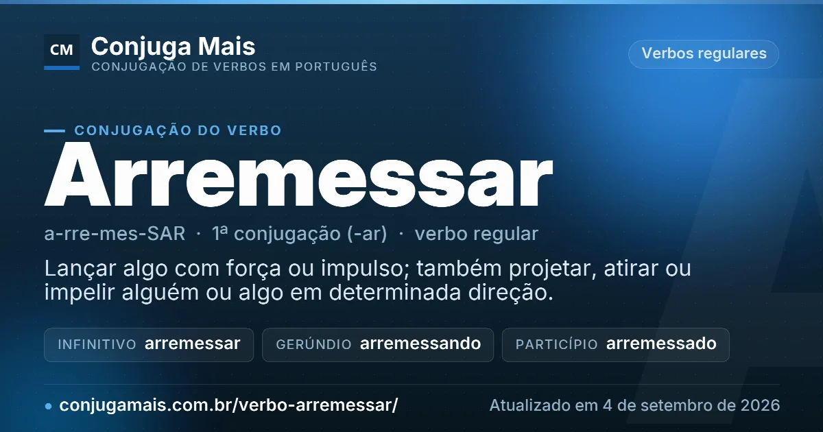 Cartão do verbo arremessar com definição, formas principais, endereço da página e data de atualização.