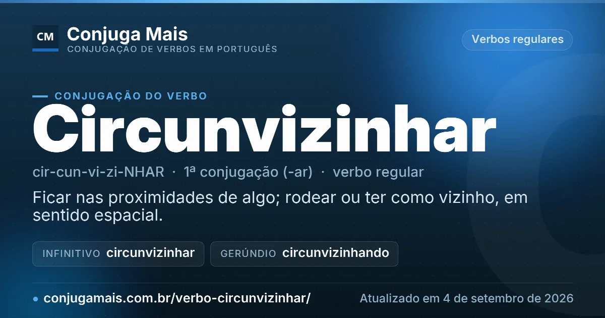 Cartão do verbo circunvizinhar com definição, formas principais, endereço da página e data de atualização.
