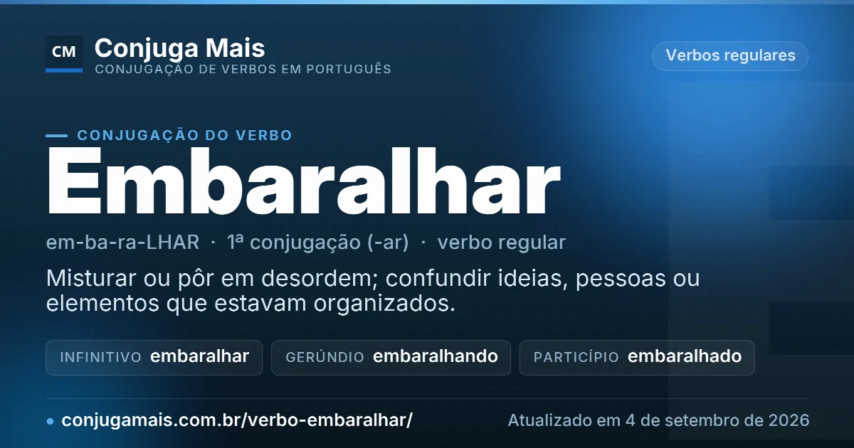 Cartão do verbo embaralhar com definição, formas principais, endereço da página e data de atualização.