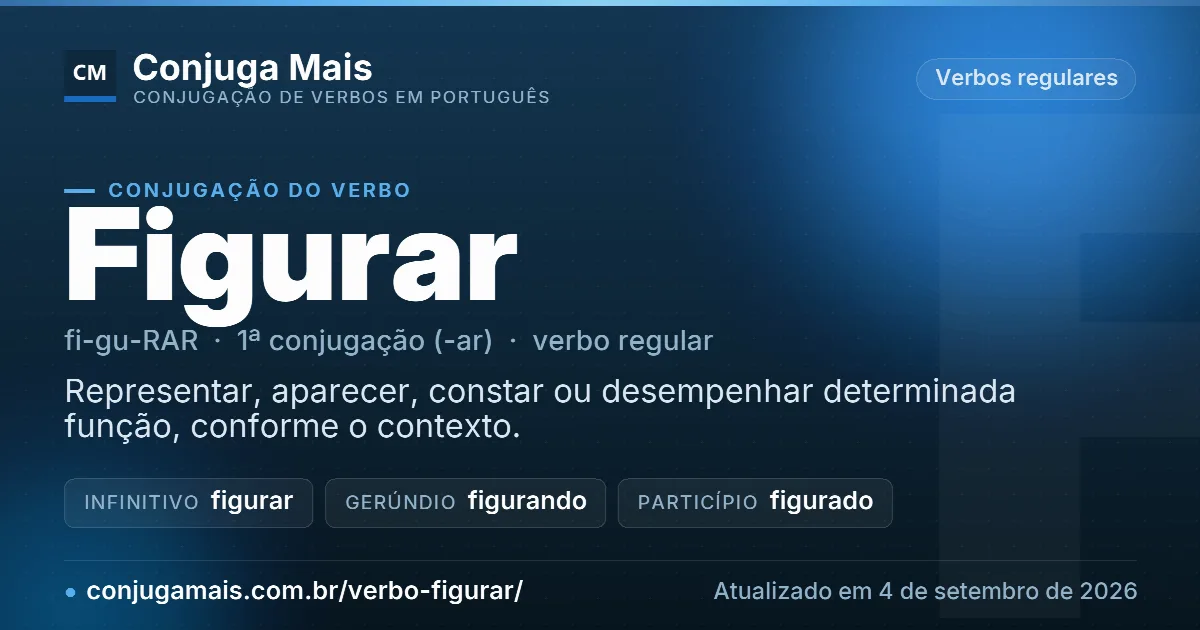 Cartão do verbo figurar com definição, formas principais, endereço da página e data de atualização.