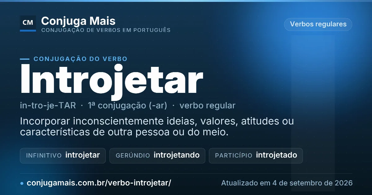 Cartão do verbo introjetar com definição, formas principais, endereço da página e data de atualização.