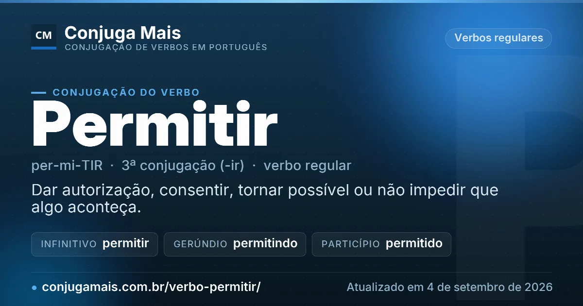 Cartão do verbo permitir com definição, formas principais, endereço da página e data de atualização.