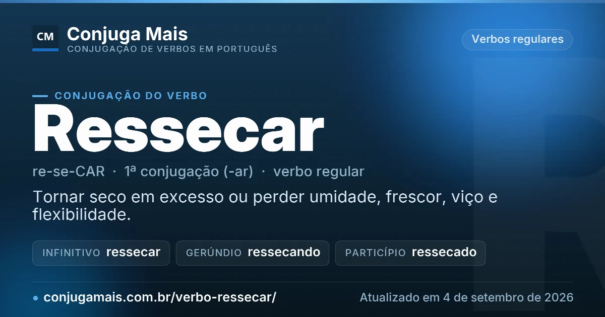 Cartão do verbo ressecar com definição, formas principais, endereço da página e data de atualização.