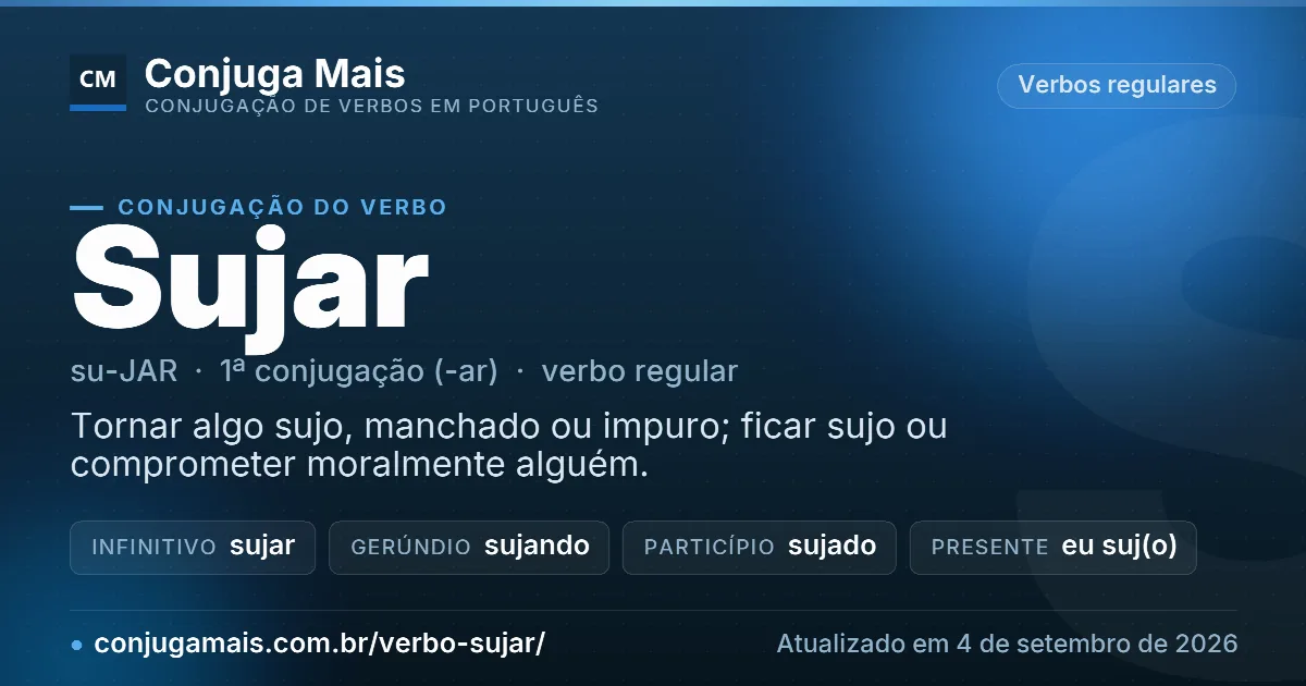 Cartão do verbo sujar com definição, formas principais, endereço da página e data de atualização.